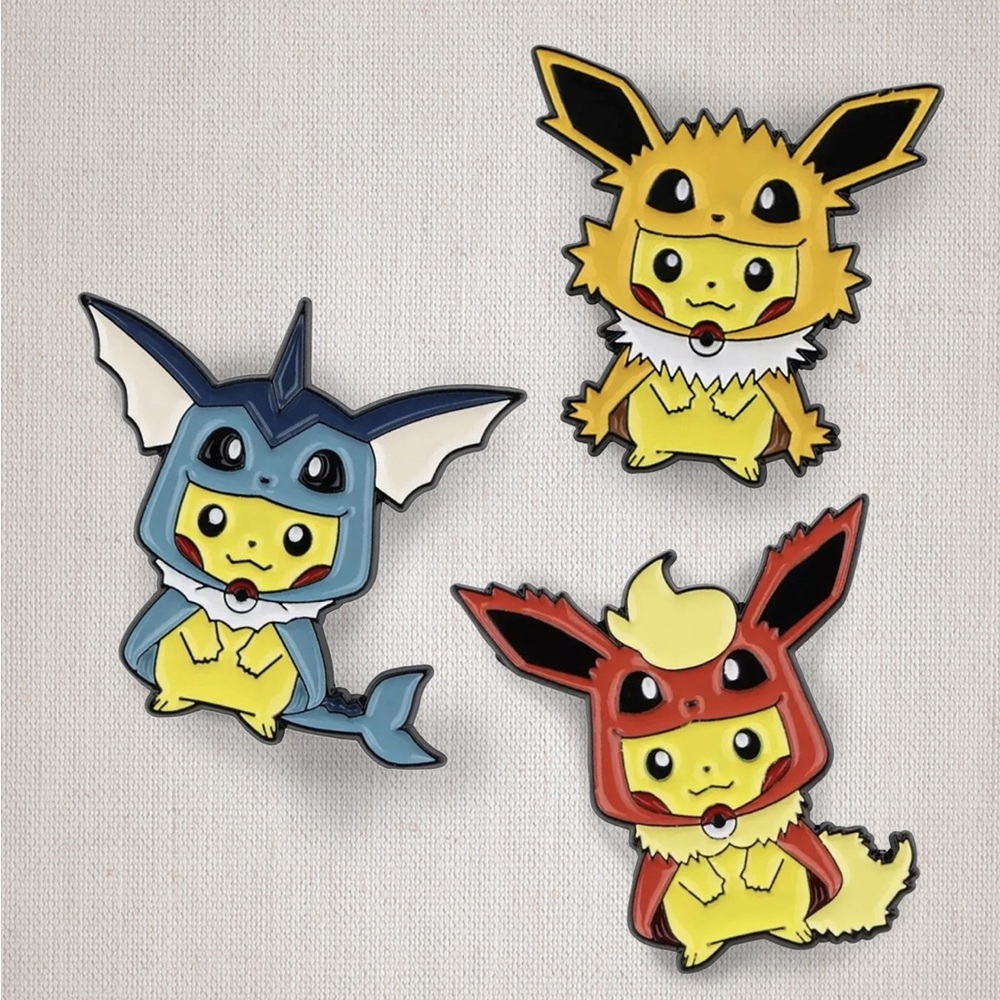 Pokemon Eevee Evolution Enamel Pin Set - Jolteon, Flareon, Vaporeon